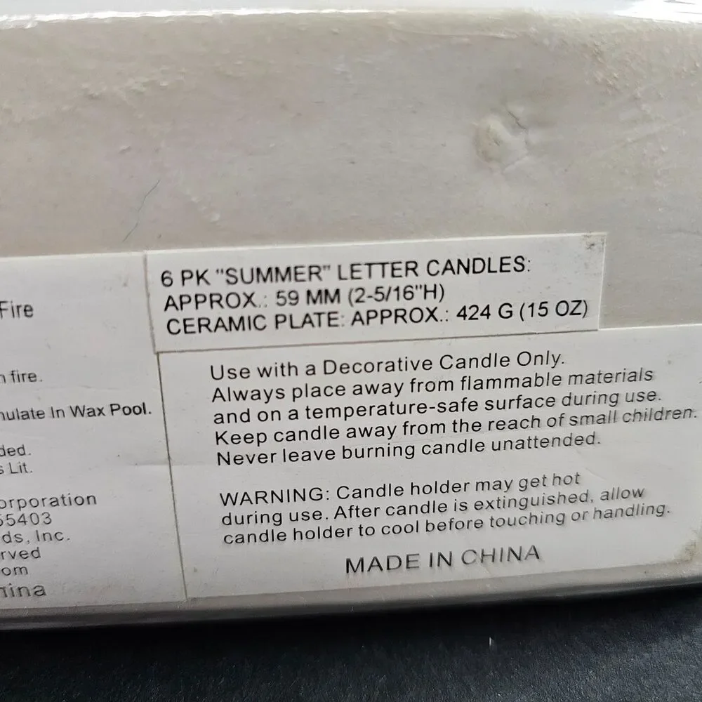 Vtg Summer Word Colorful Decorative Candle w Plate NIP